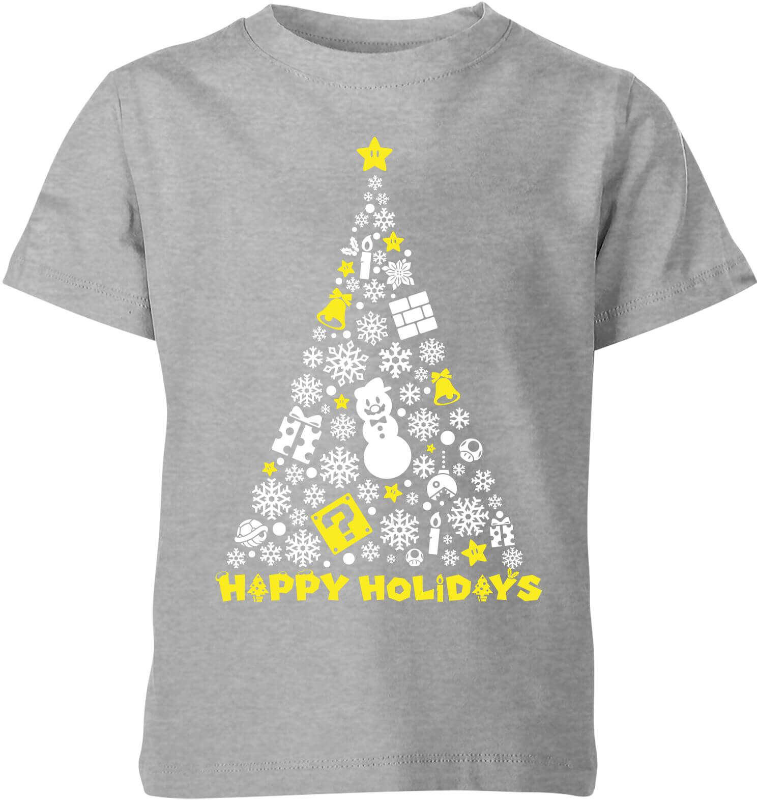 Nintendo Super Mario White Christmas Happy Holidays Kid's T-Shirt - Grey - 9-10 Years - Grey Nintendo Super Mario White Christmas Happy Holidays Kid's T-Shirt - Grey - 9-10 Years - Grey