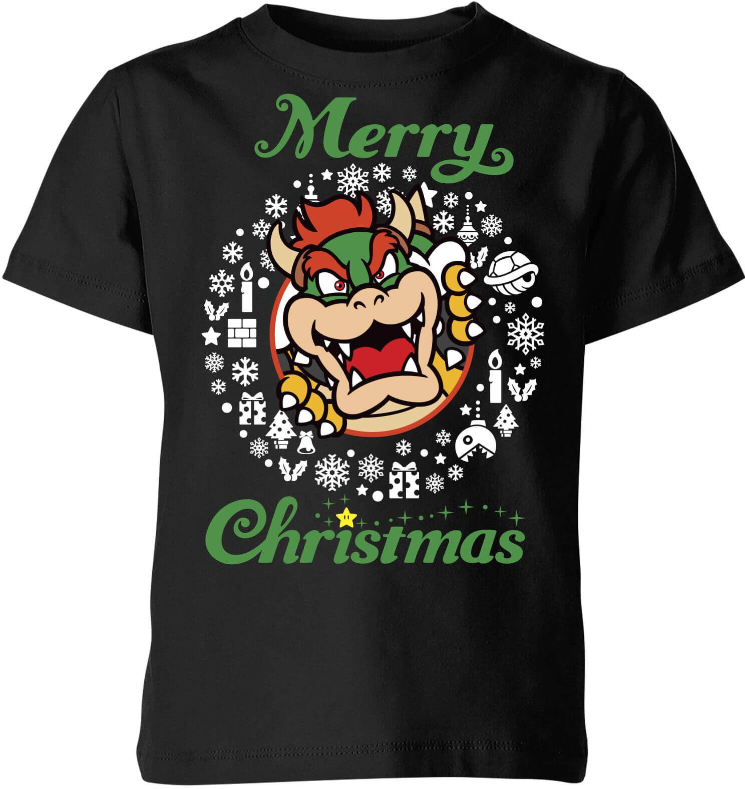 Nintendo Super Mario Bowser Merry Christmas Kid's T-Shirt - Black - 9-10 Years - Black Nintendo Super Mario Bowser Merry Christmas Kid's T-Shirt - Black - 9-10 Years - Black