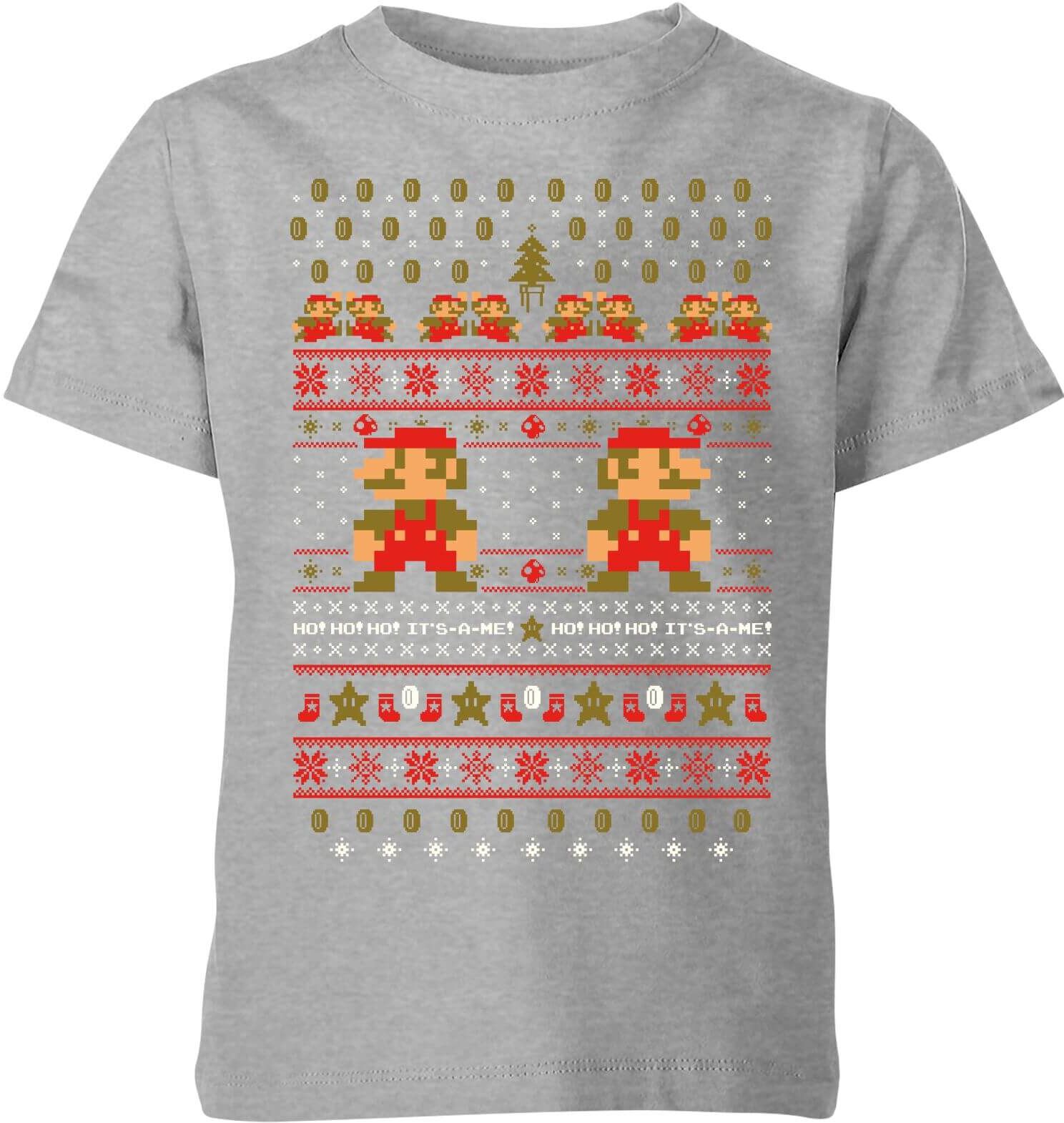 Nintendo Super Mario Mario Ho Ho Ho Its A Me Christmas Kid's T-Shirt - Grey - 11-12 Years - Grey Nintendo Super Mario Mario Ho Ho Ho Its A Me Christmas Kid's T-Shirt - Grey - 11-12 Years - Grey