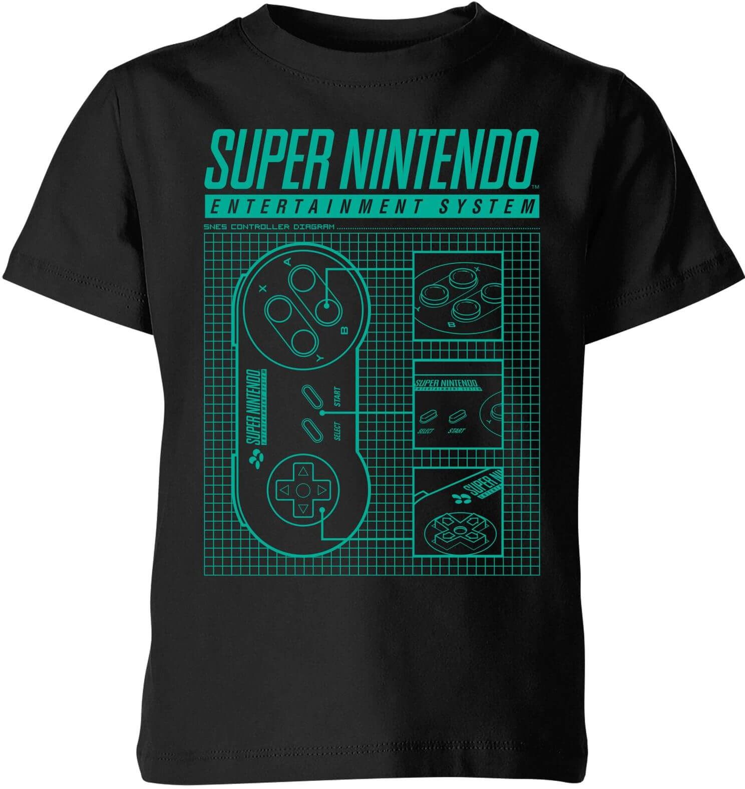 Nintendo SNES Blueprint Kid's T-Shirt - Black - 3-4 Years - Black