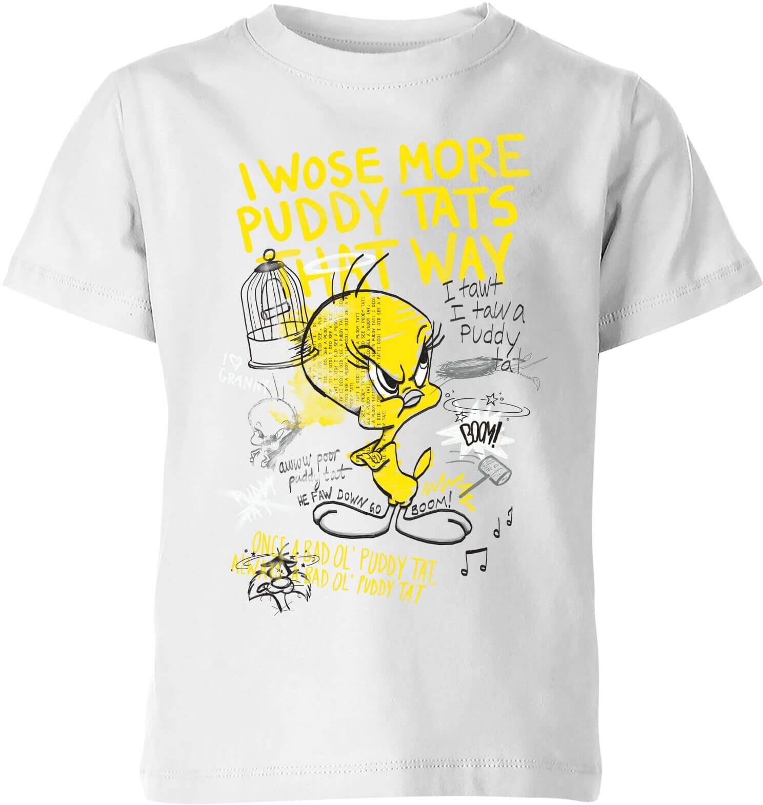 Looney Tunes Tweety Pie More Puddy Tats Kids' T-Shirt - White - 5-6 Years - White