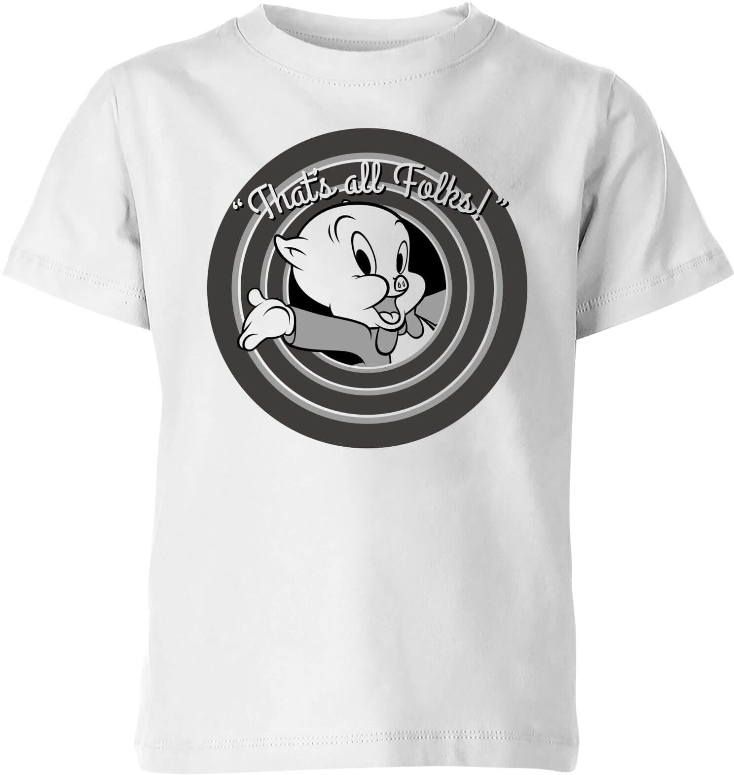 Looney Tunes That's All Folks Porky Pig Kids' T-Shirt - White - 5-6 Years - White Looney Tunes That's All Folks Porky Pig Kids' T-Shirt - White - 5-6 Years - White