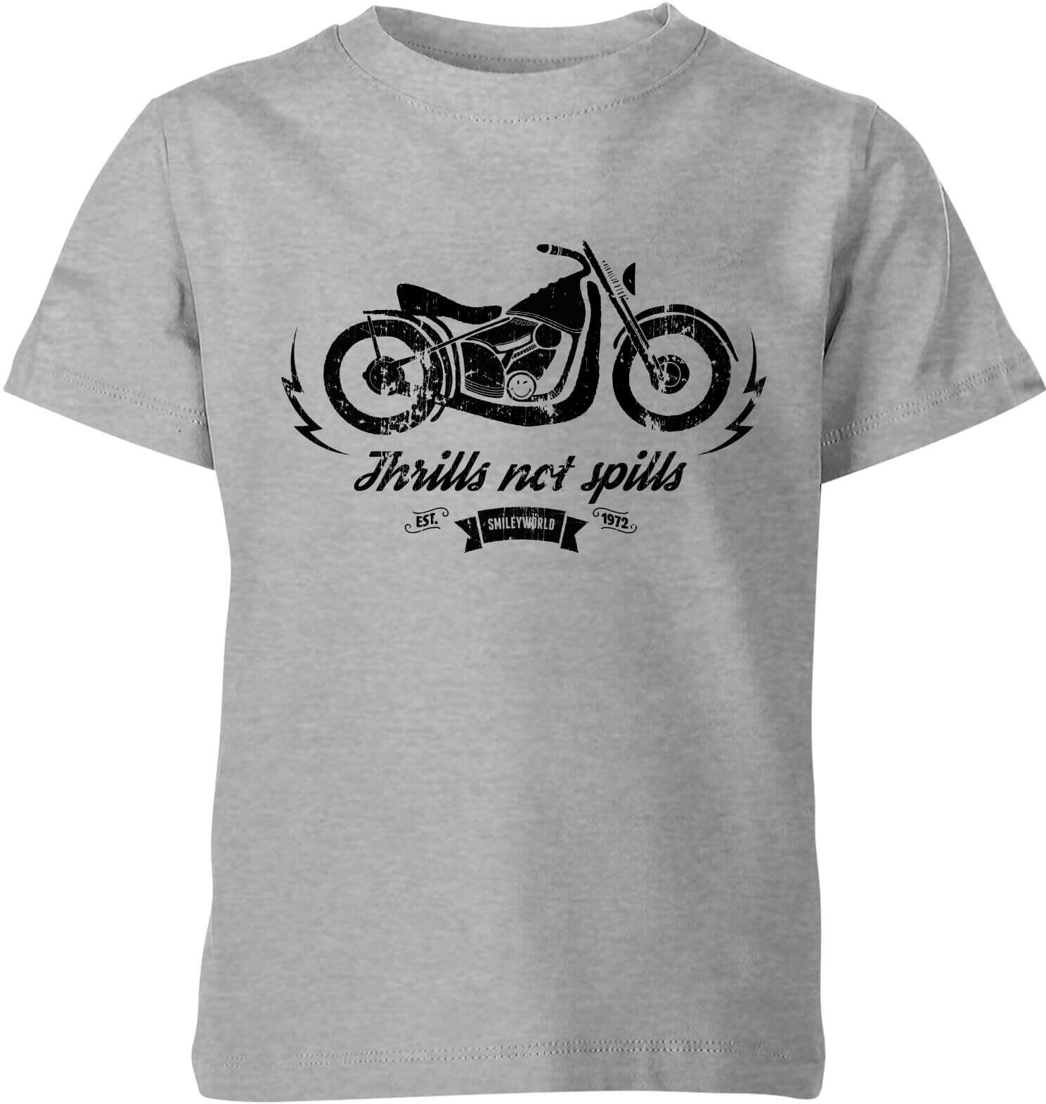 Smiley Thrills Not Spills Kids' T-Shirt - Grey - 5-6 Years - Grey Smiley Thrills Not Spills Kids' T-Shirt - Grey - 5-6 Years - Grey