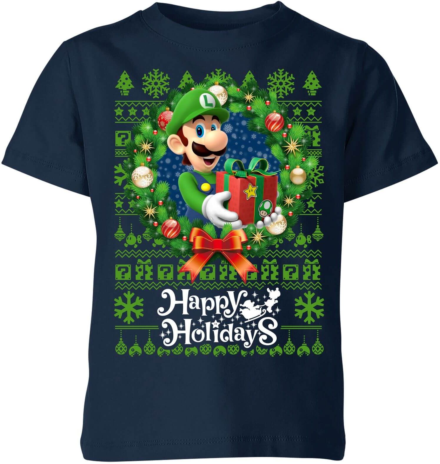 Nintendo Super Mario Happy Holidays Luigi Kid's Christmas T-Shirt - Navy - 5-6 Years - Navy Nintendo Super Mario Happy Holidays Luigi Kid's Christmas T-Shirt - Navy - 5-6 Years - Navy