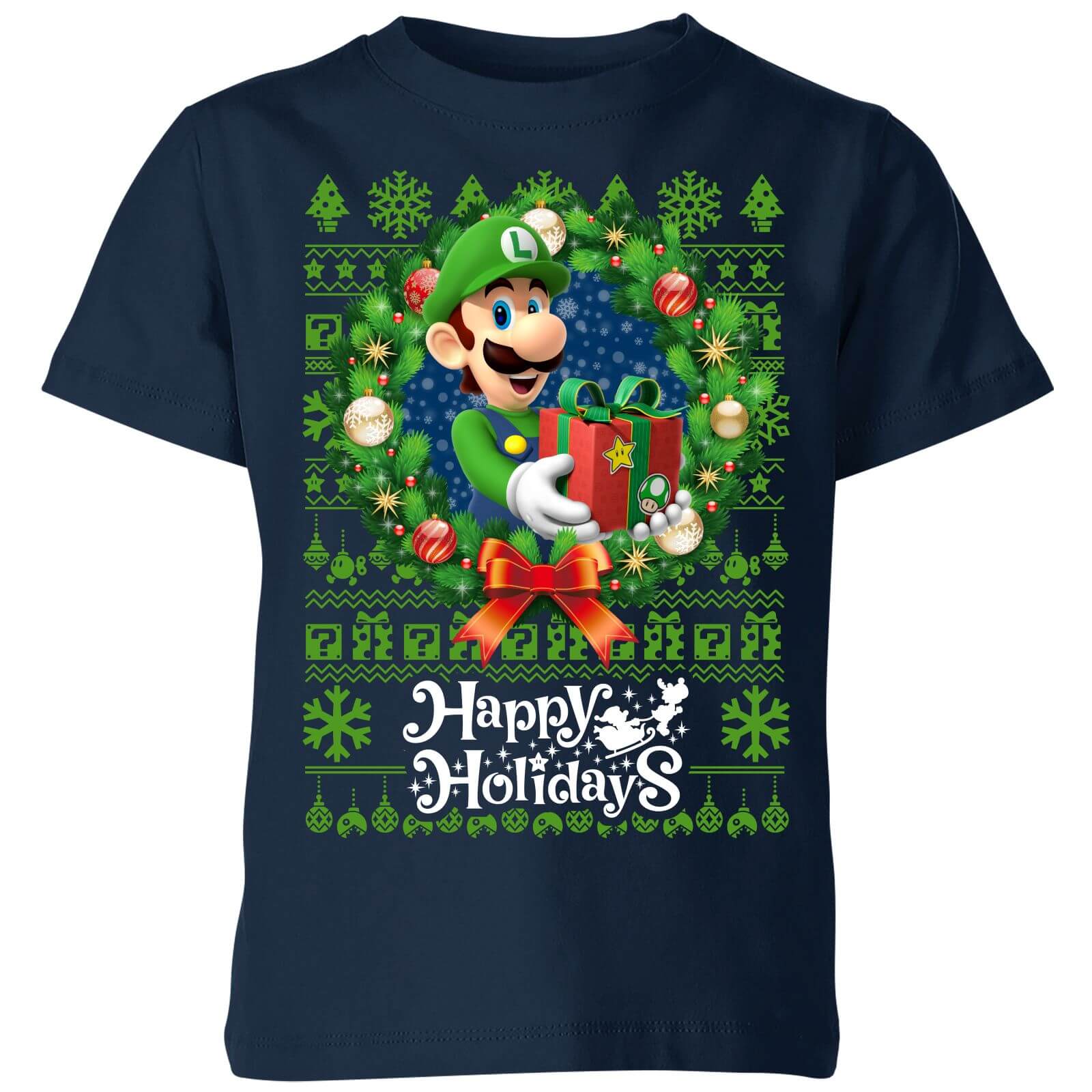 Nintendo Super Mario Happy Holidays Luigi Kid's Christmas T-Shirt - Navy - 3-4 Years - Navy