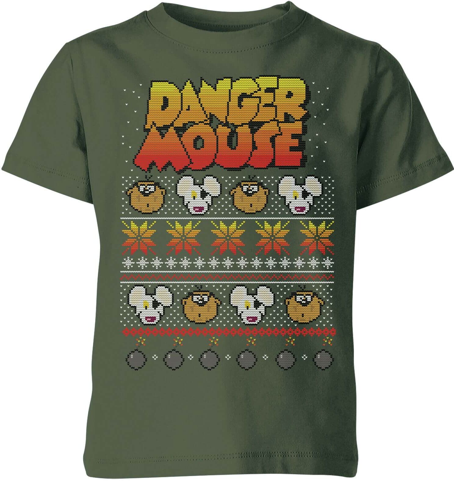 Danger Mouse Pattern Knit Kids' T-Shirt - Forest Green - 5-6 Years - Forest Green