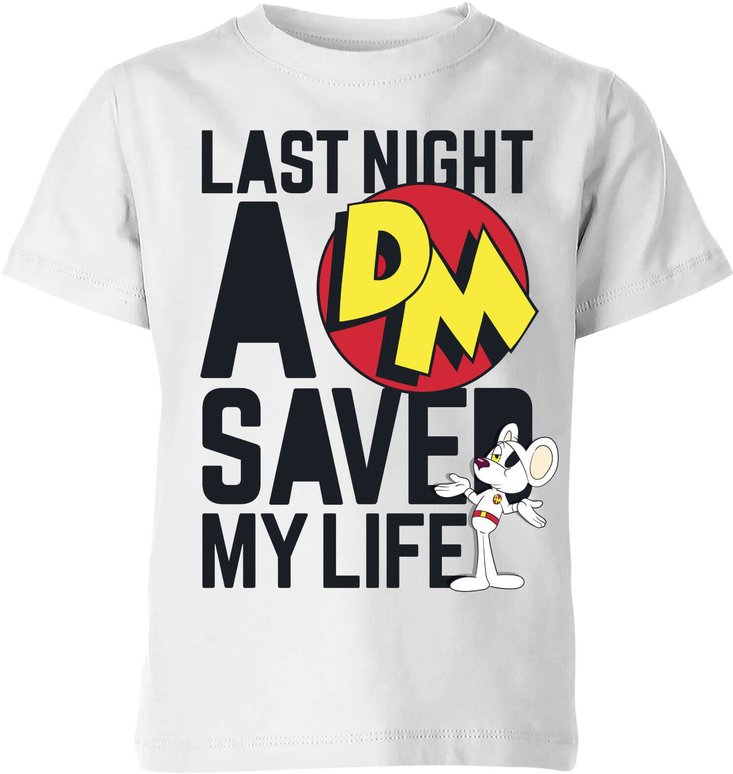 Danger Mouse Last Night A DM Saved My Life Kids' T-Shirt - White - 11-12 Years - White Danger Mouse Last Night A DM Saved My Life Kids' T-Shirt - White - 11-12 Years - White