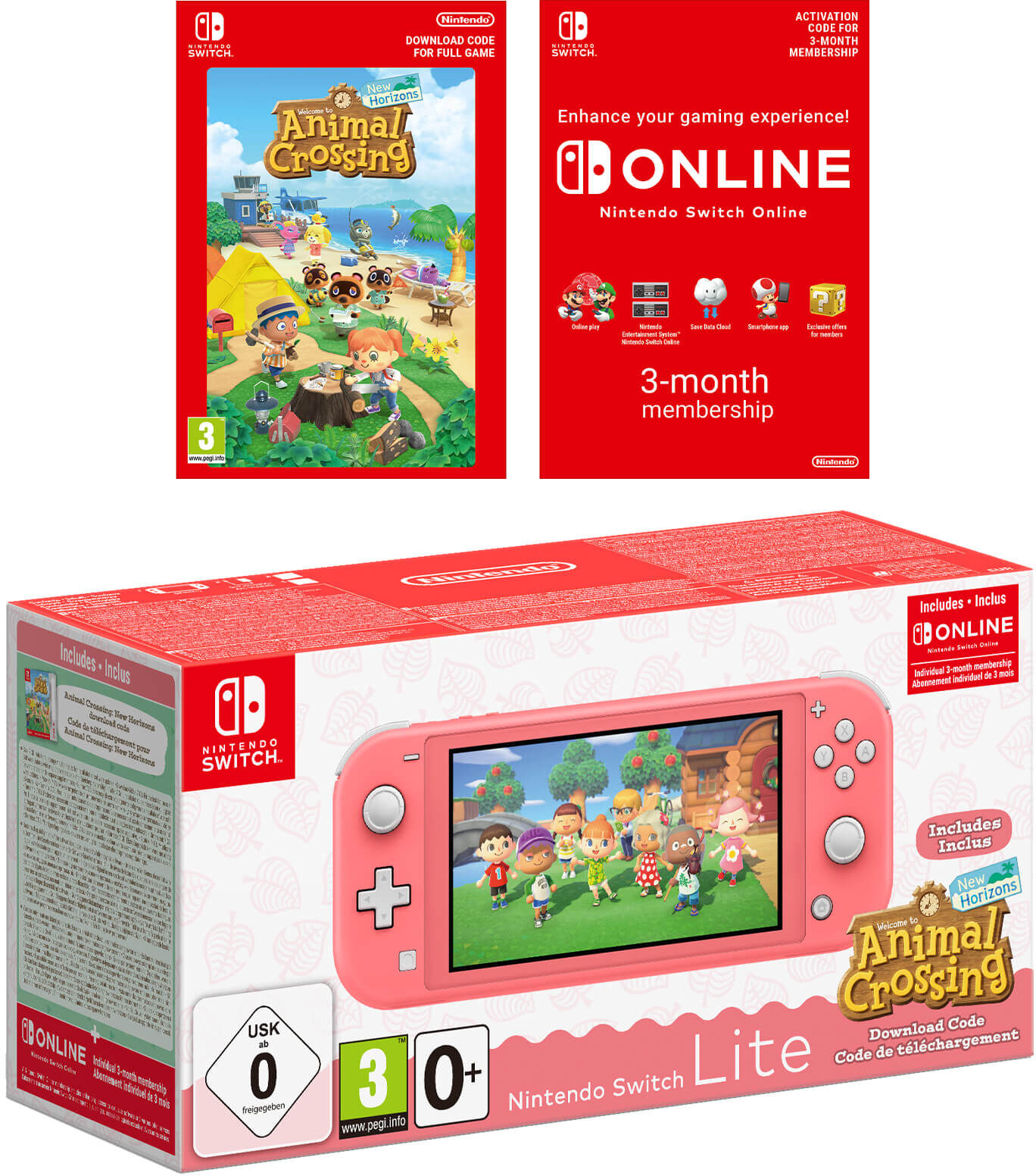 Nintendo Switch Lite (Coral) + Animal Crossing: New Horizons + Nintendo Switch Online 3 Months-