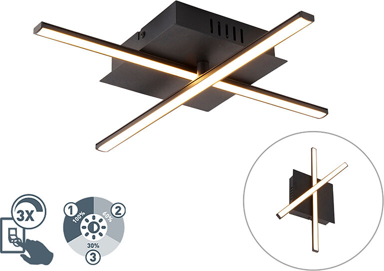 QAZQA Modern ceiling lamp black incl. LED 3-step dimmable - Cruz