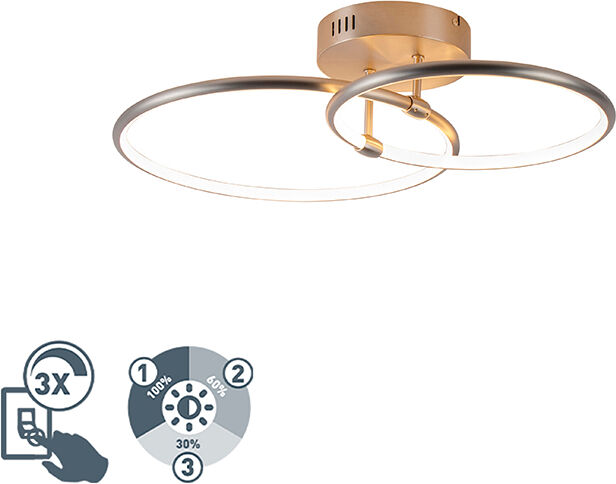 QAZQA Plafondlamp staal incl. LED 3-staps dimbaar 2-lichts - Joaniqa QAZQA Plafondlamp staal incl. LED 3-staps dimbaar 2-lichts - Joaniqa