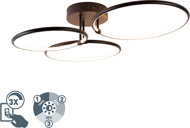 QAZQA Plafondlamp zwart incl. LED 3-staps dimbaar 3-lichts - Joaniqa QAZQA Plafondlamp zwart incl. LED 3-staps dimbaar 3-lichts - Joaniqa
