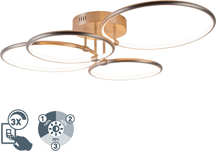 QAZQA Plafondlamp staal incl. LED 3-staps dimbaar 4-lichts - Joaniqa QAZQA Plafondlamp staal incl. LED 3-staps dimbaar 4-lichts - Joaniqa