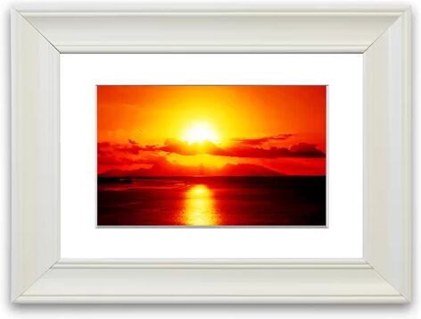 East Urban Home 'Orange Sun Blaze Clouds Seascape Canvas Cornwall' Framed Photographic Print East Urban Home Size: 93 cm H x 126 cm W, Frame Options: White  - Size: 70 cm H x 93 cm W