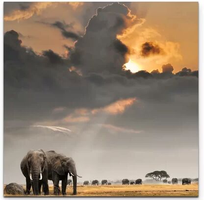 East Urban Home African Sunset with Elephants Print on Canvas East Urban Home  - Size: Large