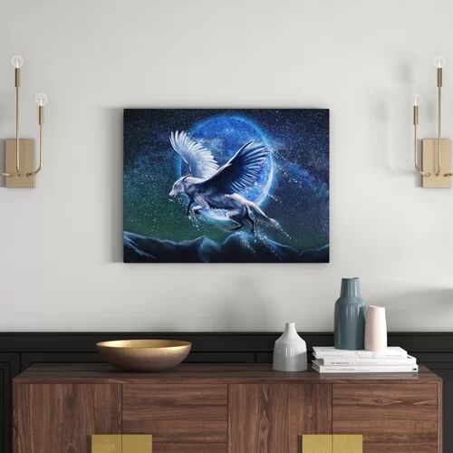 East Urban Home Wolf with Wings Wall Art on Canvas East Urban Home  - Size: 92cm H X 62cm W