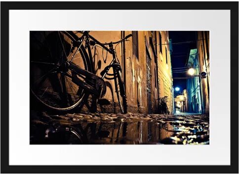 East Urban Home Side Lane with Bicycle Framed Photographic Print Poster East Urban Home Size: 40cm H x 55cm W  - Size: Large