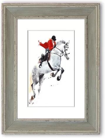 East Urban Home 'Horse Jumping Cornwall' Framed Photographic Print East Urban Home Size: 70 cm H x 50 cm W, Frame Options: Blue  - Size: 93 cm H x 70 cm W