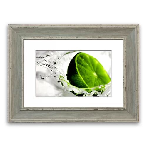East Urban Home 'Gin And Tonic Lime Splash Kitchen Cornwall' Framed Photographic Print East Urban Home Size: 93 cm H x 126 cm W, Frame Options: Blue Distressed  - Size: 50 cm H x 70 cm W