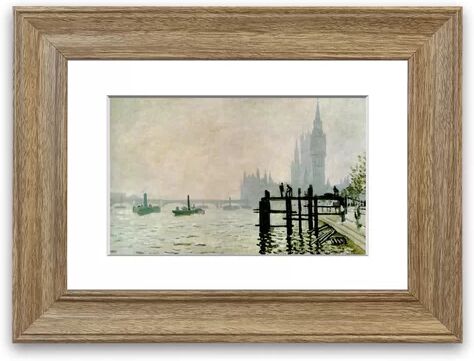 East Urban Home 'Claude Monet the Thames and the Houses of Parliament Framed Photographic Print East Urban Home Size: 93 cm H x 70 cm W, Frame Options: Teak  - Size: 126 cm H x 93 cm W