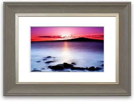 East Urban Home 'Pink Ocean Mist at Sunset Cornwall' Framed Photographic Print East Urban Home Size: 70 cm H x 93 cm W, Frame Options: Grey  - Size: 93 cm H x 126 cm W