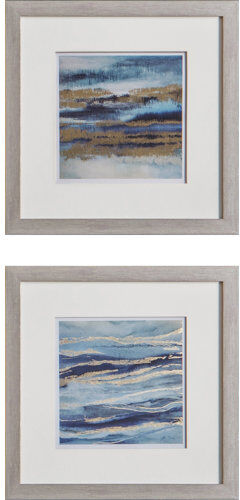 Beachcrest Home 'Aquarius' 2 Piece Watercolour Painting Print Set Beachcrest Home  - Size: 46cm H X 50cm W X 50cm D Beachcrest Home 'Aquarius' 2 Piece Watercolour Painting Print Set Beachcrest Home  - Size: 46cm H X 50cm W X 50cm D