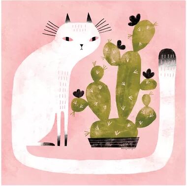 East Urban Home 'Cat Cactus' Art Print on Canvas East Urban Home Size: 93.98cm H x 93.98cm W x 3.81cm D  - Size: Mini (Under 40cm High)