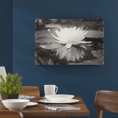East Urban Home White Lotus Blossom in a Pond Painting Print on Canvas in Black and White East Urban Home Size: 40cm H x 60cm W  - Size: Mini (Under 40cm High)