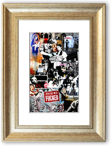 East Urban Home 'Banksy Collage 2 Cornwall' Framed Photographic Print East Urban Home Size: 93 cm H x 70 cm W, Frame Options: Silver Antique  - Size: 93 cm H x 70 cm W East Urban Home 'Banksy Collage 2 Cornwall' Framed Photographic Print East Urban Home Size: 93 cm H x 70 cm W, Frame Options: Silver Antique  - Size: 93 cm H x 70 cm W
