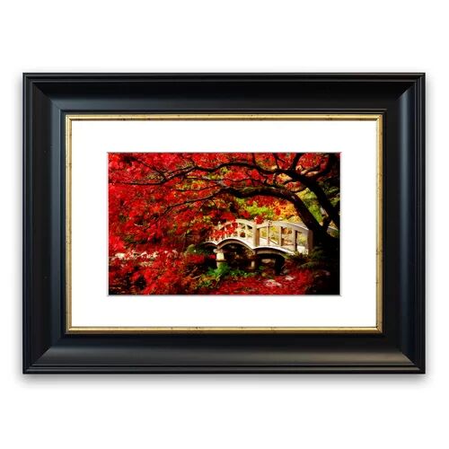 East Urban Home 'Bridge Over the Red Tree River' Framed Photographic Print East Urban Home Size: 93 cm H x 126 cm W, Frame Options: Black Matte  - Size: 50 cm H x 70 cm W