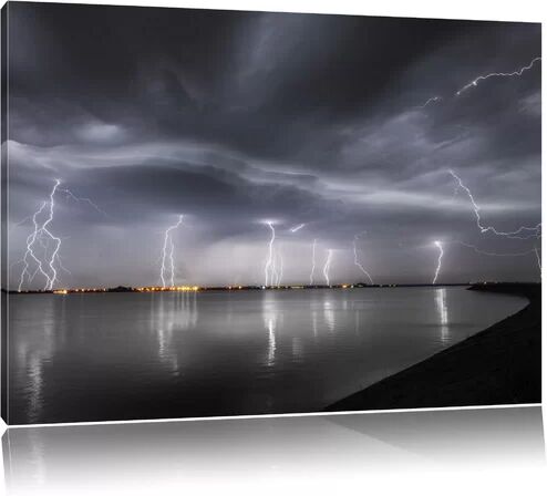 East Urban Home Various Lightning Strikes over City Photographic Print on Canvas East Urban Home Size: 60cm H x 80cm W  - Size: 60cm H x 80cm W