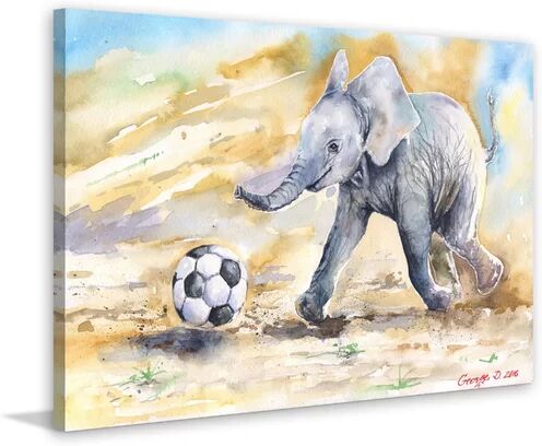 East Urban Home "Elephant Baby’s Ball" by George Dyachenko Painting Print on Wrapped Canvas East Urban Home Size: 101cm H x 152cm W  - Size: Small