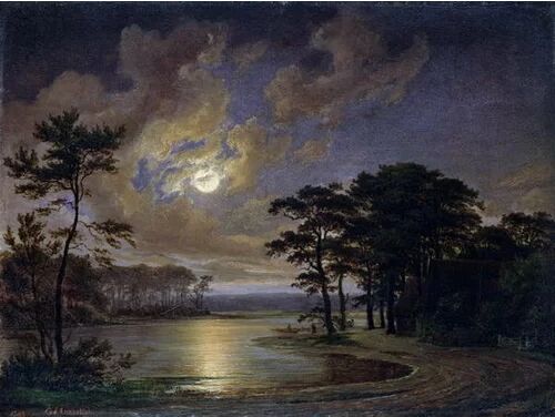 East Urban Home Holstein Sea - Moonlight, 1847 by Johann Georg Haeselich Framed Art Print East Urban Home Size: Large  - Size: 70cm H x 100cm W x 2.3cm D