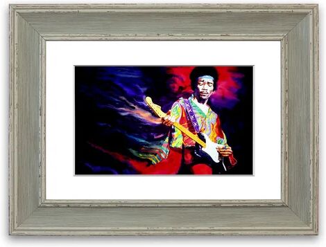 East Urban Home 'Jimi Hendrix Lightning Fast' Framed Photographic Print East Urban Home Size: 93 cm H x 70 cm W, Frame Options: Blue  - Size: 93 cm H x 70 cm W