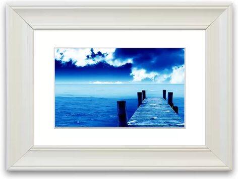 East Urban Home 'Boardwalk Ocean Blues Lounge' Framed Photographic Print East Urban Home Size: 50 cm H x 70 cm W, Frame Options: Matte White  - Size: 93 cm H x 126 cm W