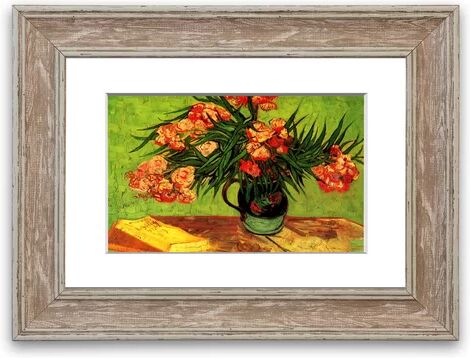 East Urban Home 'Still Life Vase with Oleanders and Books' by Vincent Van Gogh Framed Photographic Print East Urban Home Size: 93 cm H x 70 cm W, Frame Options: Walnu  - Size: 93 cm H x 126 cm W