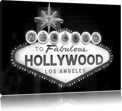 East Urban Home Dark Colourful Hollywood Sign Photographic Print on Canvas in Monochrome East Urban Home Size: 40cm H x 60cm W  - Size: 100 cm H x 70 cm W