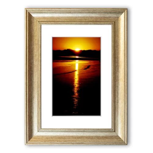 East Urban Home 'Glistering Golden Ocean Cornwall' Framed Photographic Print East Urban Home Size: 126 cm H x 93 cm W, Frame Options: Silver  - Size: 70 cm H x 93 cm W