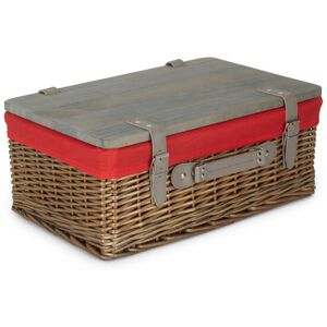 Lily Manor Wicker Lined Gift or Storage Hamper Basket with Lid Antique Wash/Red 15cm H x 36cm W x 26cm D Lily Manor Wicker Lined Gift or Storage Hamper Basket with Lid Antique Wash/Red 15cm H x 36cm W x 26cm D