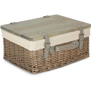 Lily Manor Wicker Lined Gift or Storage Hamper Basket with Lid Antique Wash/White 15cm H x 36cm W x 26cm D Lily Manor Wicker Lined Gift or Storage Hamper Basket with Lid Antique Wash/White 15cm H x 36cm W x 26cm D