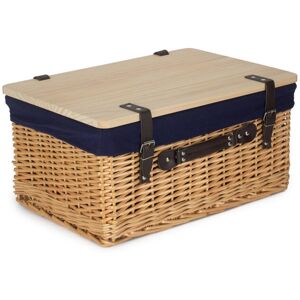 Lily Manor Wicker Lined Gift or Storage Hamper Basket with Lid Buff/Navy 15cm H x 36cm W x 26cm D Lily Manor Wicker Lined Gift or Storage Hamper Basket with Lid Buff/Navy 15cm H x 36cm W x 26cm D