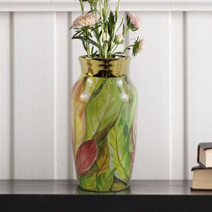 Rosdorf Park Sandersen Handmade Ceramic Vase for Living Room Decoration, Green & Pink Leaves Modern Home Decor Accent Piece Green;Pink 31cm H X 14.8cm W X 14.8cm D