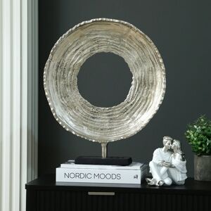 Ebern Designs Sadete Nickel Round Metal Figurine & Sculptures with Black Base for Living Room Decoration, Home Decor Silver 46cm H x 40cm W x 10cm D