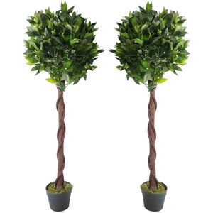 Leaf Artificial Topiary Bay Laurel Natural Trees Pair of 120cm 4ft Real Wood Trunk Green 120cm H X 45cm W X 45cm D