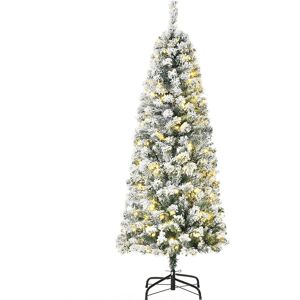 The Seasonal Aisle 5' H Green/White Pine Flocked Christmas Tree with 150 LED Lights Green 6' H