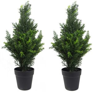 Leaf Artificial Cedar Topiary in Pot Liner Green 60cm H x 20cm W x 20cm D