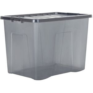 Wham Crystal 80L Plastic Storage Box Pack of 4 Tint Smoke Black 80L