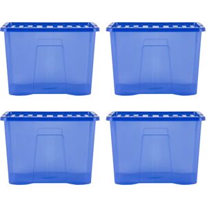 Wham Crystal 80L Plastic Storage Box Pack of 4 Tint Spectrum Blue Blue 80L