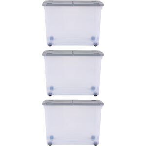 Wham 80L Box with Wheels & Folding Lid - Clear/Cool Grey Clear 80L