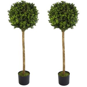 Leaf 2 - Piece Artificial Boxwood Topiary in Pot Liner Green 120cm H X 35cm W X 40cm D