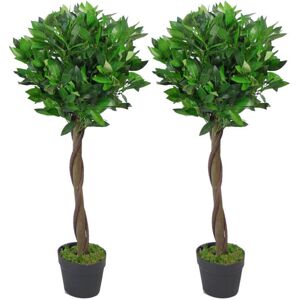 90cm Leaf Design UK Pair of Artificial Bay Topiary Ball Trees Real Wood Trunk Green 90cm H X 45cm W X 45cm D